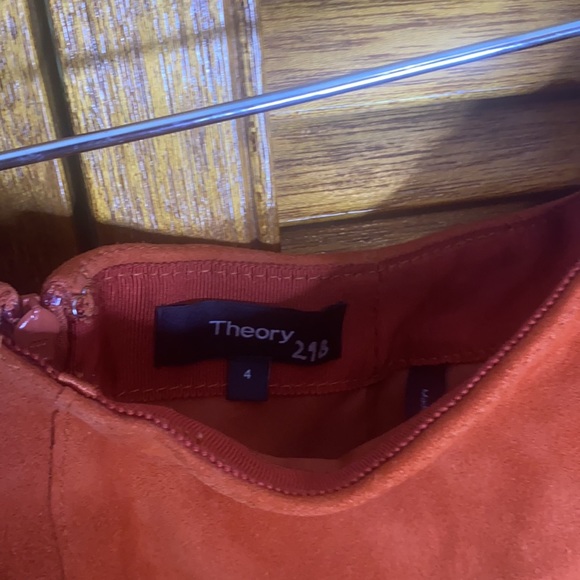 Theory Irenah Metises Lamb Suede Mini Skirt Orange Pale Marmalade 🍁 - Picture 2 of 4